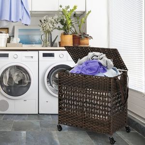 Cesto per Bucato a 2 Scomparti da 110L con 2 Sacchi Interni Lavabili, Sezioni Rimovibili per Facile Pulizia - Product Image 3