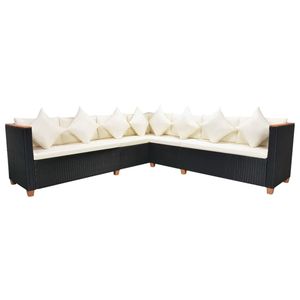 Set da salotto in 7 pezzi in Poly Rattan nero con comodi cuscini mobili da esterno per il tempo libero - Product Image 6
