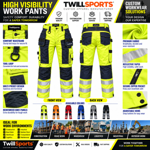 <b>Hi</b> <b>Vis</b> <b>Orange</b> Reflective Safety Work Pants Cotton Cargo Trousers with Multi Pockets for Construction Mining - Product Image 6
