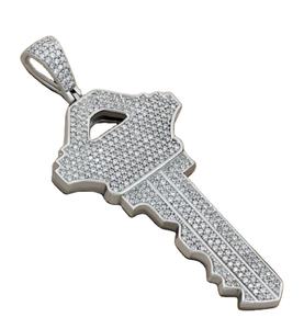 Hermoso colgante de diamante de moissanita de forma redonda blanca, colgante de moissanita de llave de plata esterlina y colgante de HIP HOP, joyería - Product Image 1