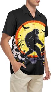 Camisa Hawaiana de Manga Corta con Estampado de Bigfoot para Hombre, Camisa de Vacaciones Negra de Popelina Transpirable con Cuello Camisero - Product Image 4
