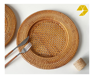Set Rattan Charger Plate Handwoven Brown Rattan Charger Plate Round Dining Placemat <b>Table</b> Setting Decor Natural Vietnam Craft - Product Image 1