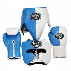 Customize <b>Sky</b> Color <b>Top</b> Quality No Boxing No Life Sparring Set Pro Leather Training Gloves Adjustable Strap Headgear Groin Guard - Product Image 1