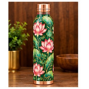 Botella de Agua Decorativa de Cobre con Diseño Floral Oriental, Portátil para Viajes - Product Image 2