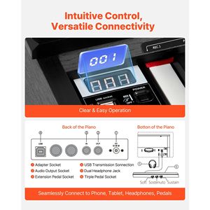 Piano Digital de 88 Teclas Contrapesadas con Teclado Eléctrico, Soporte, Adaptador de Corriente y Pedal Triple - Piano Contrapesado 680 - Product Image 6
