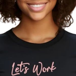 Women's Black Casual Graphic Tee with Colorful Let's Work Let's Play Let's Live Together Embroidered Lettering Short Sleeve - Product Image 2