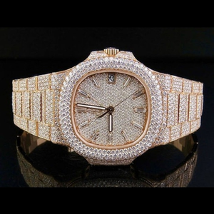 Reloj de Diamantes Incoloros Cultivados en Laboratorio de Alta Calidad, Automático, Mecánico, Estilo Ejecutivo, Oro Blanco, 20 mm, Estilo Hip Hop, con Incrustaciones de Diamantes DEF - Product Image 1