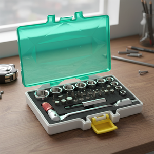 Juego de 32 piezas de llaves de vaso y puntas de 1/4 de pulgada con mango de doble cabezal flexible, fabricado en Taiwán - Product Image 1