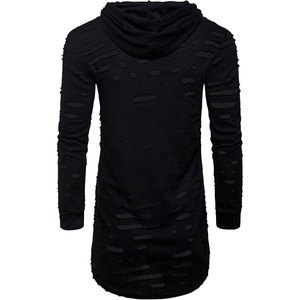 Elongated Curved Style Knitted Cut Out Distress Pillow Collar Black Hoodie Winter Washed Vintage French Terry <b>Yk2</b> Rip Hooded - Product Image 4