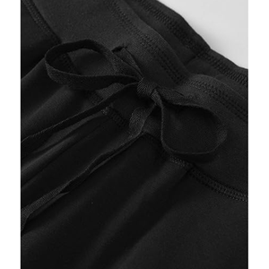 Pantalon décontracté noir uni pour femme, taille mi-haute, avec cordon de serrage, coupe droite - Product Image 3