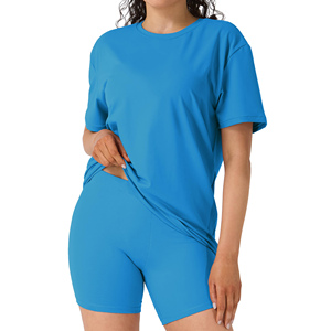 Women's <b>Sets</b> Summer Custom 225 Gsm Organic 100% Cotton Lounge Wear Oversized Short <b>Set</b> T-shirt And Shorts 2 Piece <b>Set</b> Women - Product Image 4