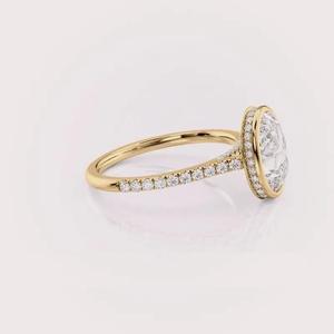 แหวนเพชรทรงรีสำหรับผู้หญิง ประดับเพชรแล็บโกรว์ ดีไซน์รัศมี ตัวเรือนทองคำ 18K สีเหลือง/ขาว/โรสโกลด์ ชุบโรเดียม พร้อมวงแหวนประดับเพชรหรูหรา - Product Image 3