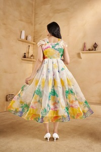 AARYA 2026 Summer New Cute Fashion Casual Floral Printed Washable Muslin O-neck Tea-Length Cap Sleeves with a soft sheer finish - Product Image 4