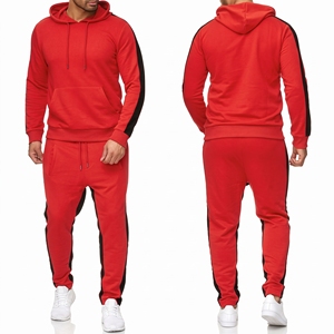 Survêtement à capuche rayé pour homme, vêtements de sport décontractés, ensemble de jogging long avec poches latérales, vêtements d'hiver chauds, ensemble de survêtement 2 pièces - Product Image 4