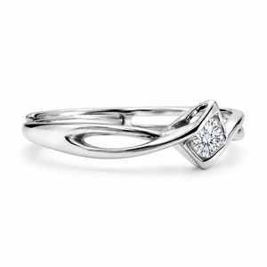 Anillo de Compromiso de Oro Blanco con Diamante Redondo, Engaste Geométrico, Joyería Fina Minimalista para Mujer - Product Image 5