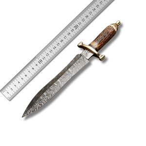 Cuchillo Bowie Hecho a Mano de Acero Inoxidable de Damasco |   Funda de Cuero Premium de Alta Calidad para Coleccionables Personalizados |   Aluminio de doble borde - Product Image 1