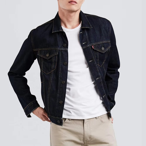 Chaqueta de Mezclilla para Hombre, Lavado Oscuro, 100% Algodón, Cierre de Botones, Corte Regular, Estilo Casual para Otoño, Color Sólido, Detalle de Costuras - Product Image 1