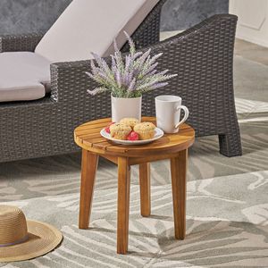 Table d'appoint extérieure en bois d'acacia de 16 pouces avec finition teck, tables d'extérieur élégantes - Product Image 1