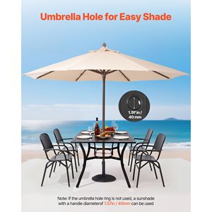Tavolo da Pranzo da Esterno da 59 Pollici con Foro per Ombrellone da 1,5 Pollici, Tavolo Rettangolare in Metallo con Doghe in Acciaio per Giardino/Bistrò, per 4-6 Persone - Product Image 5