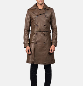 <b>Men's</b> High Quality Leather <b>Long</b> <b>Coat</b> with Button Decoration Stylish Year-Round Wear for Comfort for Winter - Product Image 1