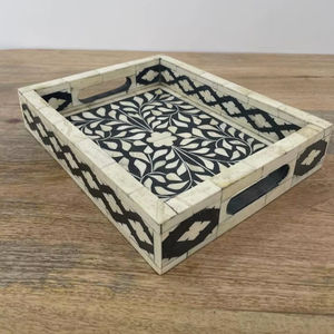 Bandeja de Servir Cuadrada de Lujo con Incrustaciones de Hueso, Artesanía Natural para Hotel, Restaurante y Hogar - Product Image 1