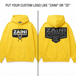 Sweat-shirt à capuche oversize pour homme ZAINI, 100% coton French Terry, imprimé cartoon printemps, respirant, streetwear, logo jaune sur le devant - Product Image 1