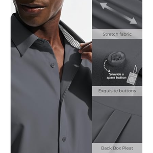 Camisas de Vestir de Manga Corta para Hombre, Elásticas, Sin Arrugas, Estilo Casual de Negocios, con Botones, Corte Regular - Product Image 4