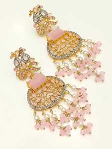 Juego de Aretes de Acero Inoxidable con Baño de Oro en Forma de Flor con Circonitas y Cuentas Rosas para Mujer, Estilo Bohemia, Joyería de Moda para Uso Diario - Product Image 5