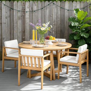 Modern Outdoor <b>Teak</b> Finish Round Dining <b>chair</b> With Cushioned <b>Chairs</b> Garden Patio Furniture - Product Image 1