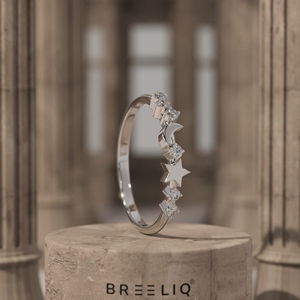 Celestial <b>Moon</b> Star Diamond <b>Ring</b> in 14K Gold Round Lab Grown Diamonds Trendy Stackable Minimal Designer Band - Product Image 1