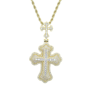 925 <b>Silver</b> Lab-Grown Certified Diamond <b>Cross</b> Pendant <b>Necklace</b> for <b>Men</b>, Iced Out Rope Chain Christian Jewelry Statement Piece - Product Image 5