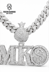 จี้ตัวอักษรแบบ Iced Out สั่งทำพิเศษ พร้อมสร้อยคิวบาลิงค์คุณภาพพรีเมียม ประดับเพชรทรงกลมเต็มเส้น หรูหรา สไตล์ฮิปฮอป เครื่องประดับชั้นดี - Product Image 5