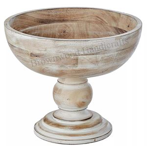 Bol de service rond fait à la main en bois de manguier massif blanc vieilli bol décoratif de conception artistique de l'Inde pour le service et la présentation - Product Image 6