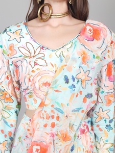 Nueva Colección de Moda Femenina: Sari Estampado Listo para Usar con Volantes y Adornos de Cuentas - Product Image 5