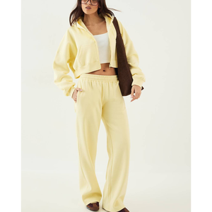 ชุดวอร์มทรงสลิมฟิต 400GSM ปี 2026  ชุดเซ็ตเสื้อครอปฮู้ดดี้แบบมีซิป กางเกงจ็อกเกอร์ ผ้าฝ้ายเฟรนช์เทอร์รี่ เอวสูง สำหรับผู้หญิง  ชุดออกกำลังกาย  สั่งซื้อขั้นต่ำน้อย - Product Image 4