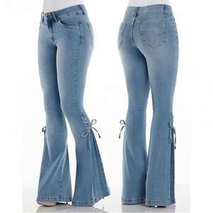 OEM 2026 Vente en gros Jeans évasés coupe ajustée pour femmes, Pantalons en denim à jambe large pour femmes, Jeans taille haute à pattes d'éléphant pour femmes - Product Image 3