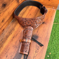 Étui de chasse Western Cowboy en cuir véritable fait à la main de qualité supérieure compatible avec bout ouvert une plate-forme avec ceintures réglables