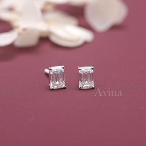 IGI Certified Lab Grown Diamond Emerald Cut Stud Earrings 9K White / Yellow & Rose Gold Solitaire Diamond Earrings - Product Image 5