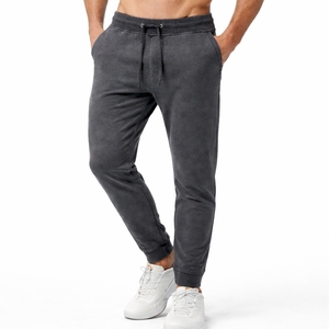 Men’s Charcoal Grey <b>Slim</b> Fit Casual <b>Joggers</b> Elastic Waist Drawstring Side Pockets Midweight Cotton Pants Autumn Style For Men - Product Image 1