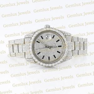 Nouveautés Montre Hip Hop en acier inoxydable avec diamant D VVS Moissanite pour hommes, entièrement blanche, avec date automatique, entièrement glacée - Product Image 2