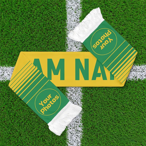 Écharpe de sport jaune-vert personnalisée avec nom et photo imprimés, double face, pour l'hiver, football, soccer - Product Image 6