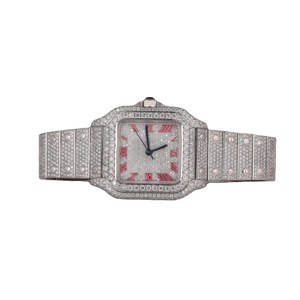 Reloj de lujo VVS Moissanite de diseño cuadrado de gama alta, relojes impermeables con diamantes para hombre, relojes de cuarzo con número romano rosa - Product Image 1