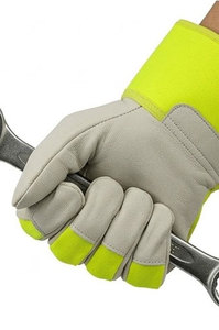 Gants de sécurité en cuir grainé de vachette haute visibilité avec bande réfléchissante, manchette caoutchoutée, pour travail industriel, certifiés CE, anti-coupure et résistants à la chaleur - Product Image 3