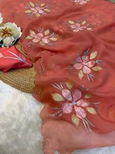 Sari de Seda Chiffon de Diseño Exclusivo con Blusa Elegante, Moderno y Estilizado, Última Moda India, para Fiestas, Casual, para Mujer - Product Image 3