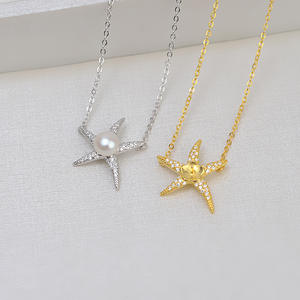 European American Simple Fashionable S925 <b>Silver</b> Sea <b>Star</b> Earrings <b>Necklace</b> Set DIY Accessories with Pearl Hollow - Product Image 4