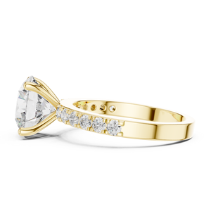 Bague de fiançailles et de mariage en or jaune avec diamant solitaire rond brillant et bande pavée pour femme - Product Image 3