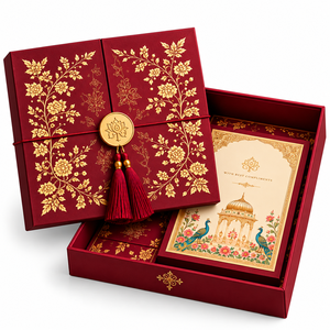 กล่องเชิญงานแต่งงานสุดหรูทำมือจาก Conifer ลายดอกไม้ตัดด้วยเลเซอร์ พิมพ์ลายตามสั่ง พู่ตกแต่ง บรรจุภัณฑ์พรีเมียม ใหม่ - Product Image 2