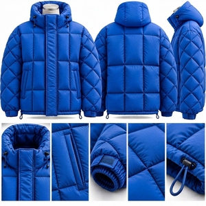<b>Mens</b> Reversible Puffer Jacket <b>Navy</b> Cream Two Tone Winter Coat Quilted Insulated High Collar Full Zip Outdoor Jacket - Product Image 5