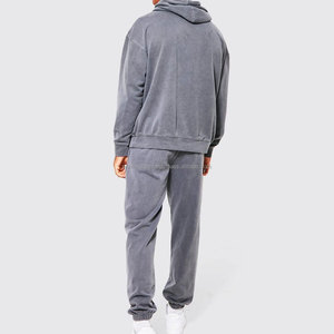 Chándal gris de algodón para hombre, con capucha, manga larga, color sólido, informal, holgado, para otoño, con bolsillos laterales y cintura elástica - Product Image 6