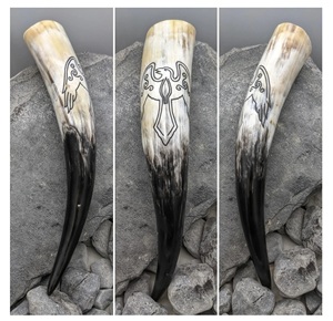 Customized Viking Carving Buffalo Tankard Handcrafted Natural Agate Drinking Horn Animal Antique Imitation Style Business Gift - Product Image 5